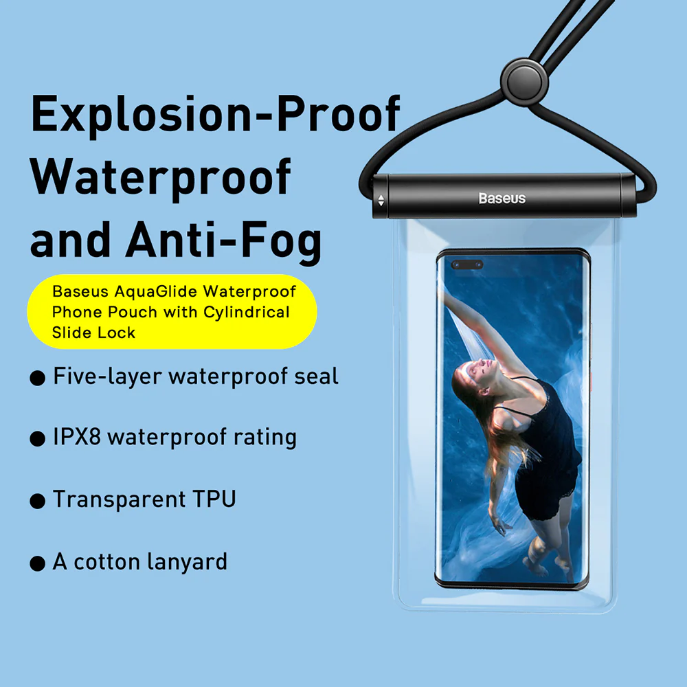 Baseus AquaGlide Waterproof Phone Pouch with Cylindrical Slide Lock - Starry Black