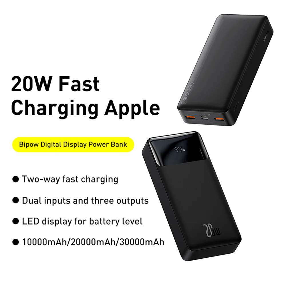 Baseus Bipow Digital Display Fast Charging Power Bank 20000mAh 20W - Black - Image 2