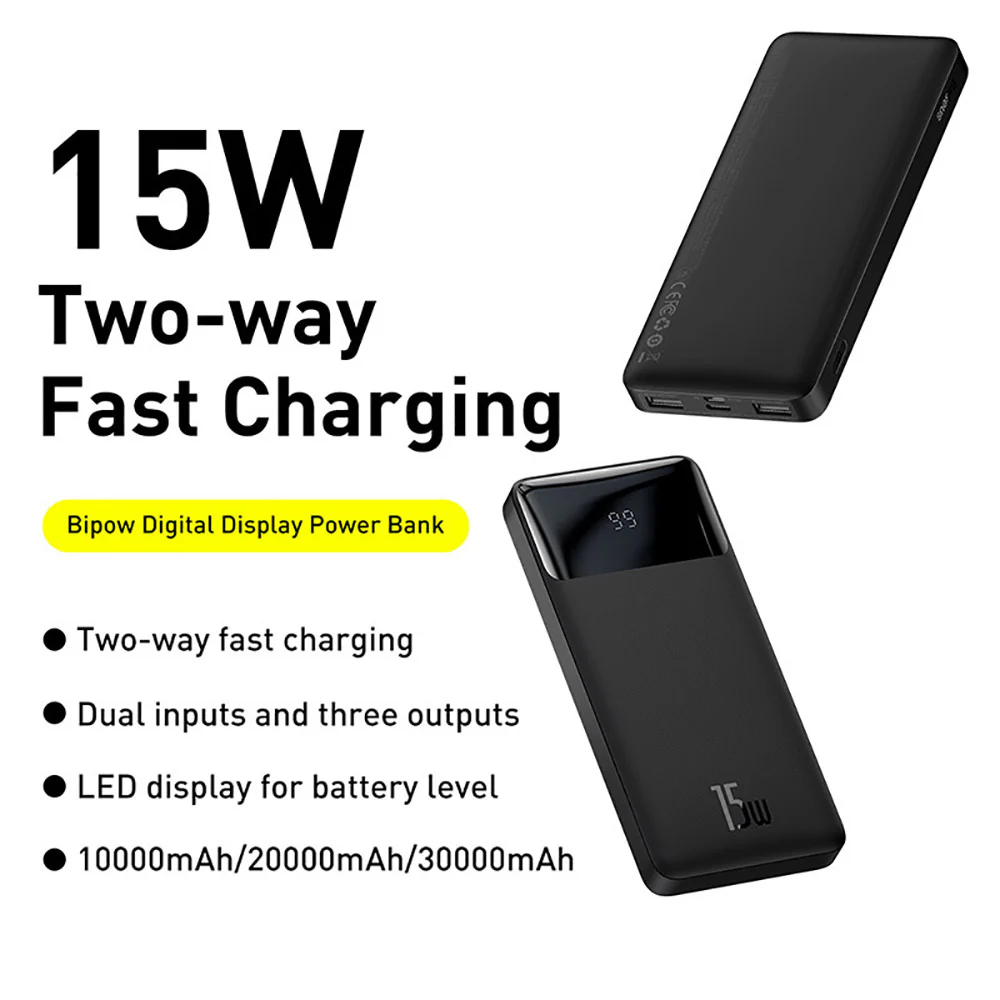 Baseus Bipow Digital Display Power Bank 10000mAh 15W - Black - Image 2