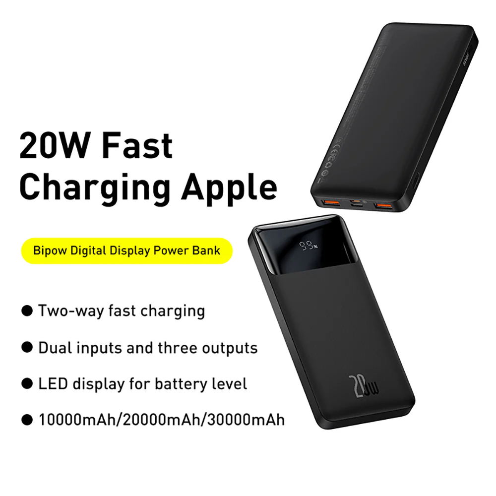 Baseus Bipow Digital Display Power Bank 10000mAh 20W - Black - Image 2