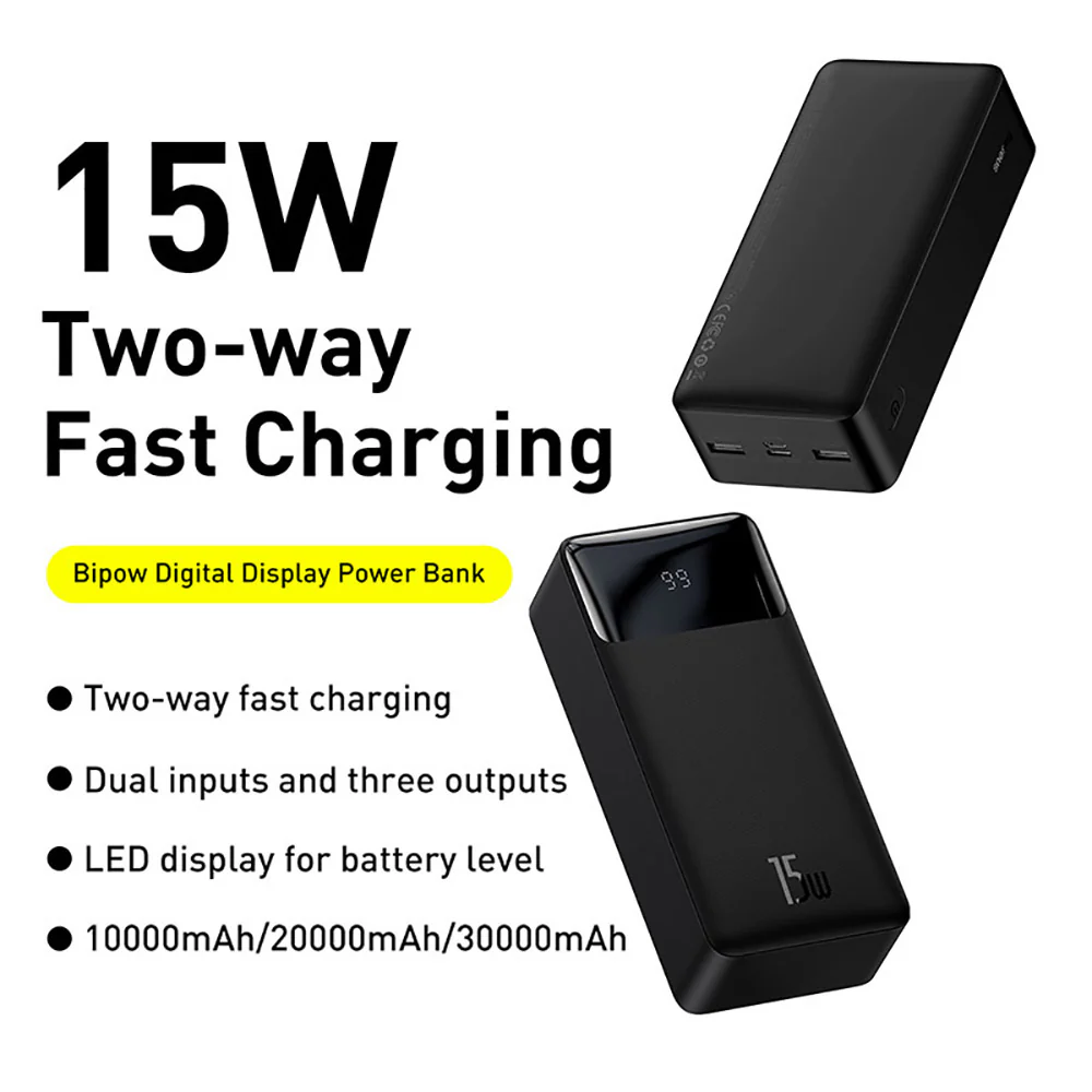 Baseus Bipow Digital Display Power Bank 30000mAh 15W - Black - Image 2