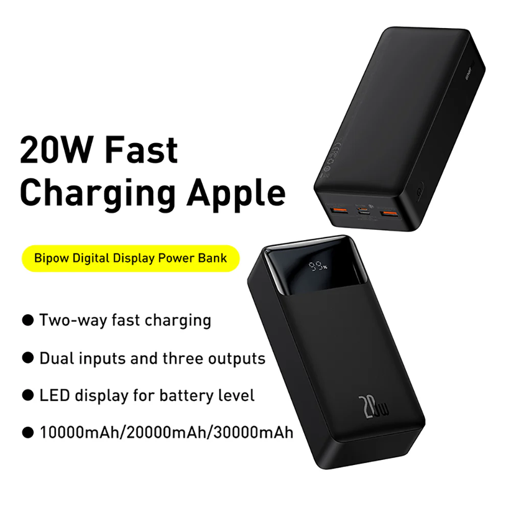 Baseus Bipow Digital Display Power Bank 30000mAh 20W - Black - Image 2