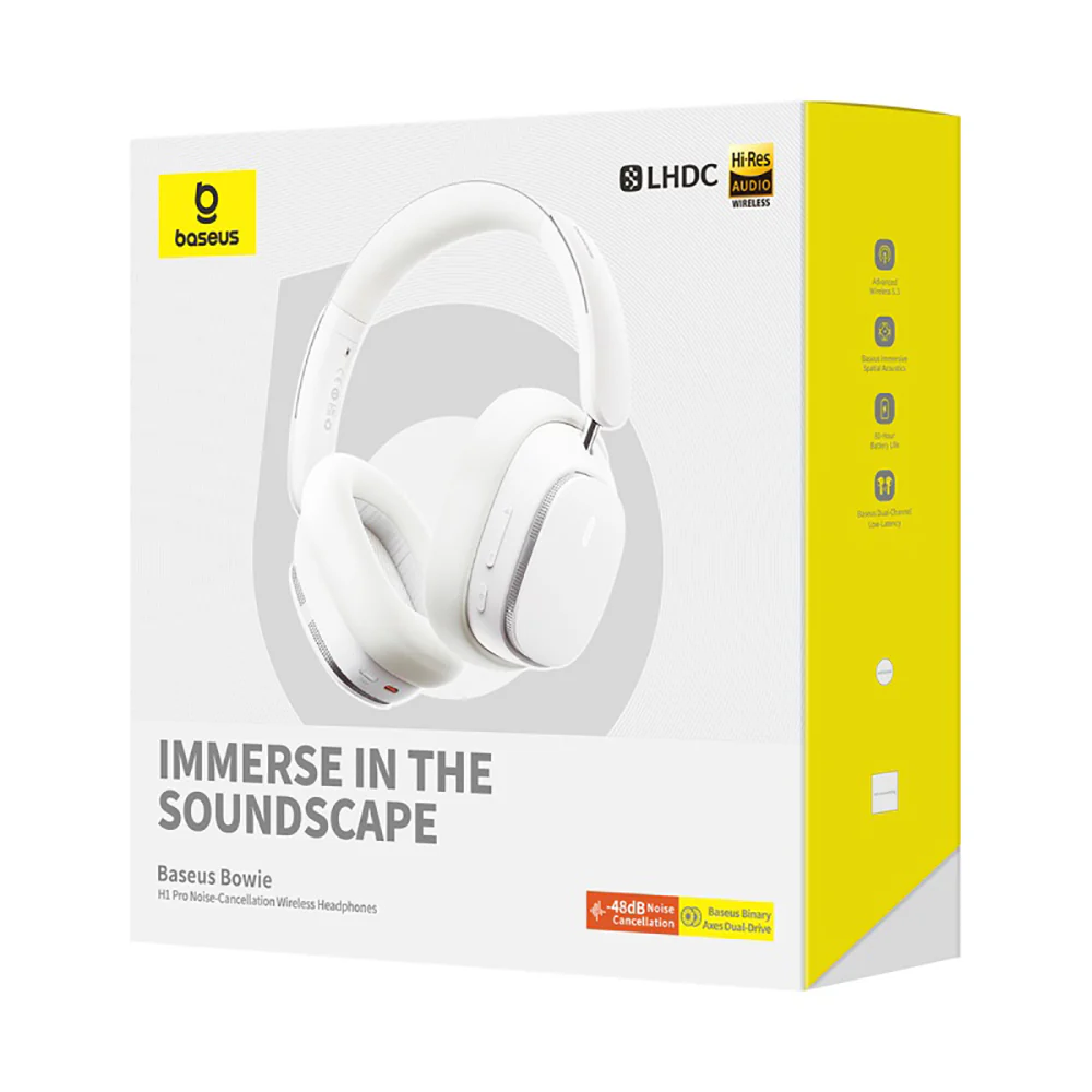 Baseus Bowie Series H1 Pro Over-Ear Noise-Cancelling Headphones - Moon White, International Version - Image 5
