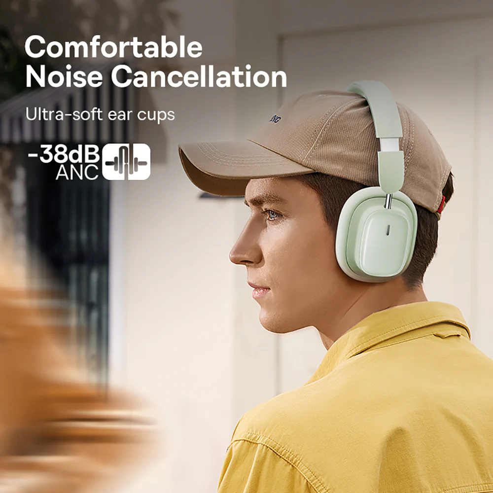 Baseus Bowie Series H1i Over-Ear Noise Cancelling Bluetooth Headphones - Photosynthetic Green (International Version) - Image 5