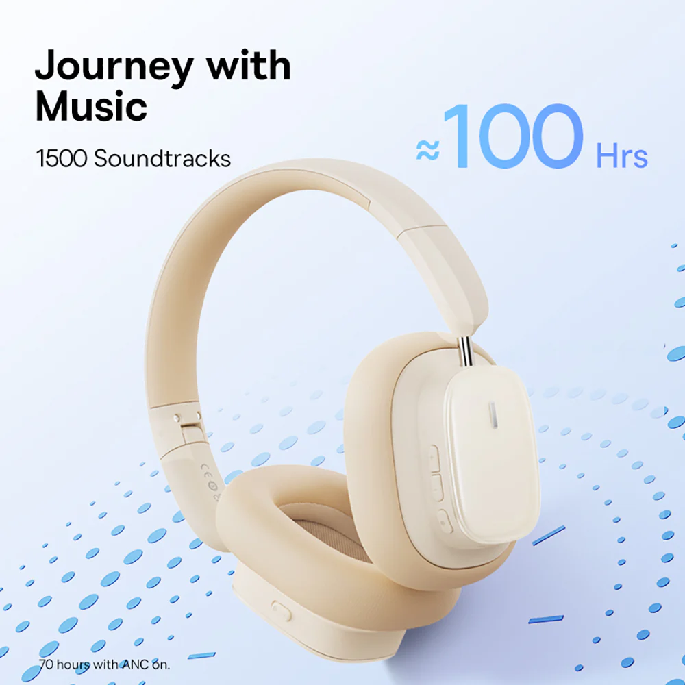 Baseus Bowie Series H1i Over-Ear Noise Cancelling Bluetooth Headphones - Starlight White, International Version - Image 3