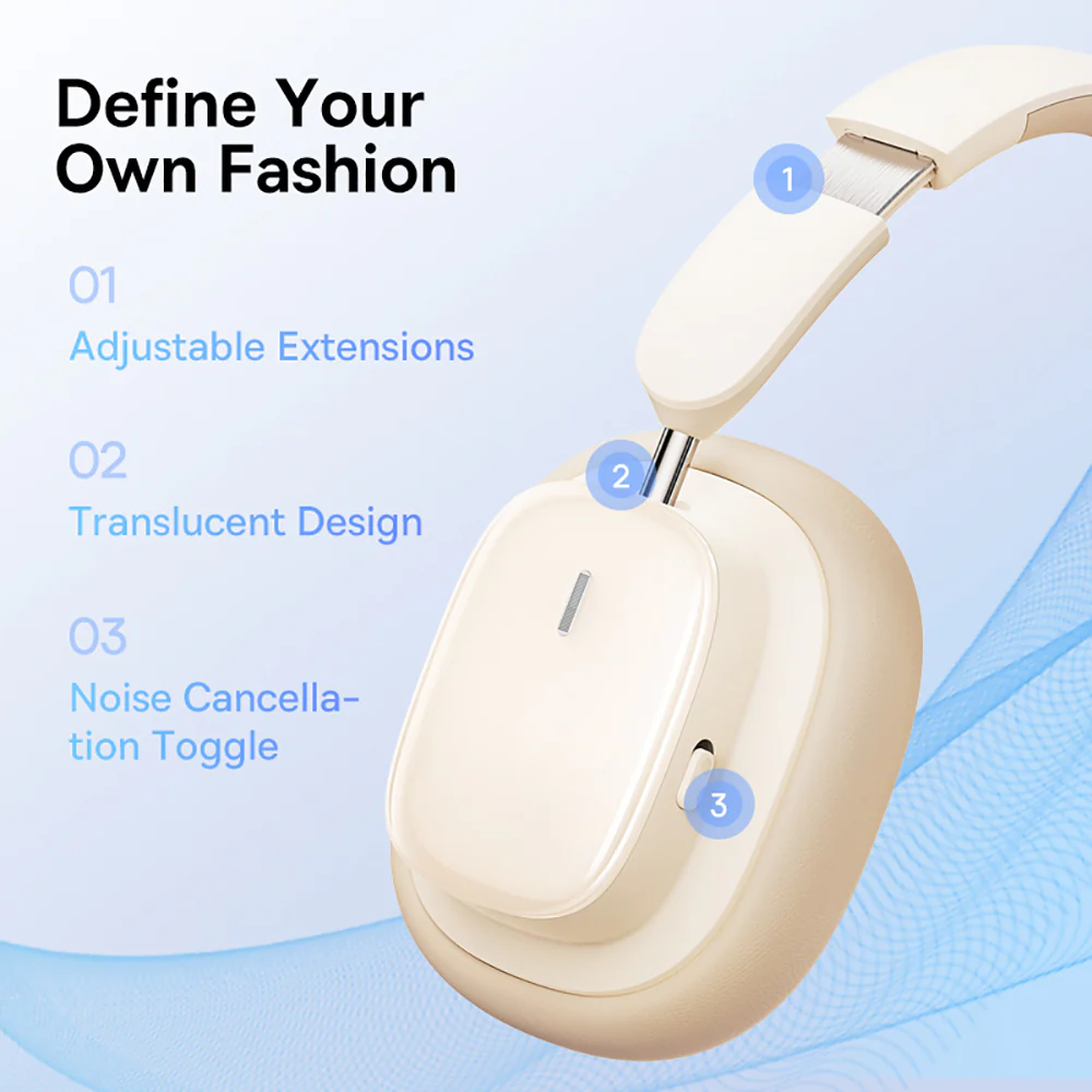 Baseus Bowie Series H1i Over-Ear Noise Cancelling Bluetooth Headphones - Starlight White, International Version - Image 4