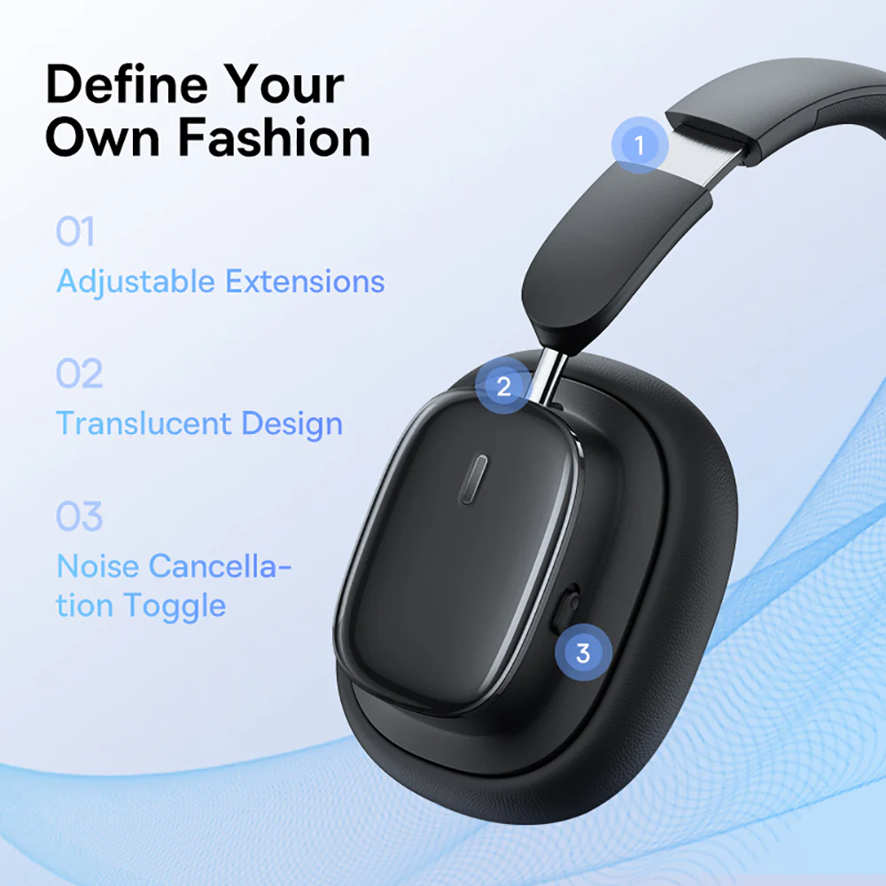 Baseus Bowie Series H1i Over-Ear Noise Cancelling Bluetooth Headphones - Starry Black - Image 3