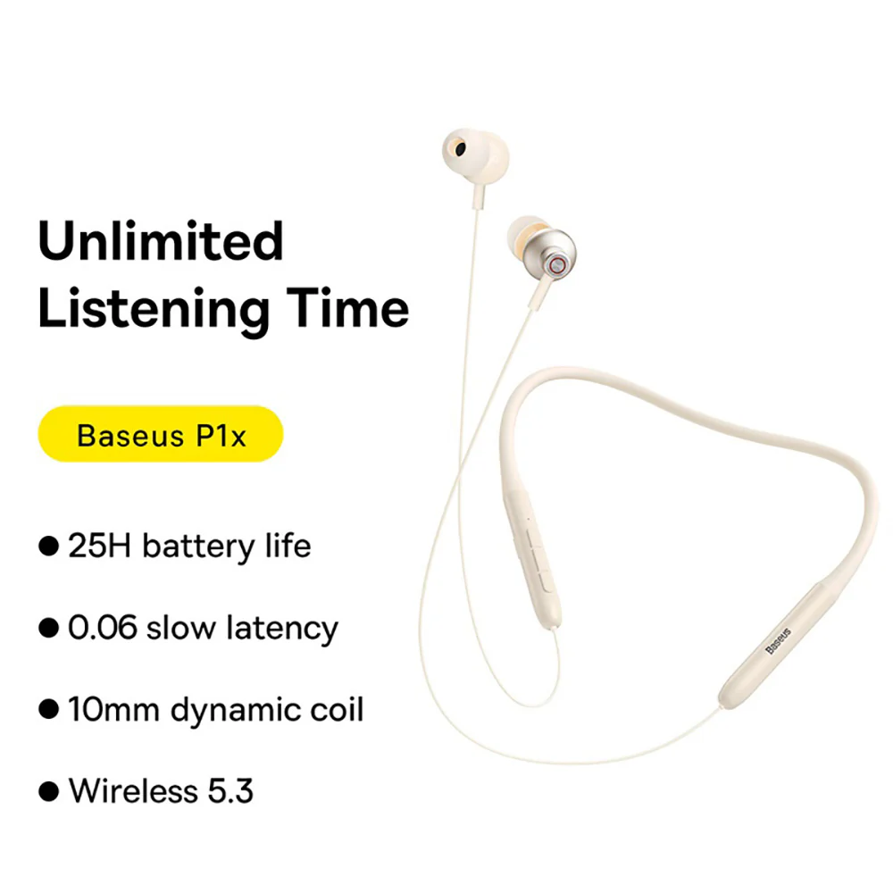 Baseus Bowie Series P1x In-Ear Neckband Bluetooth Earphones - Cream White