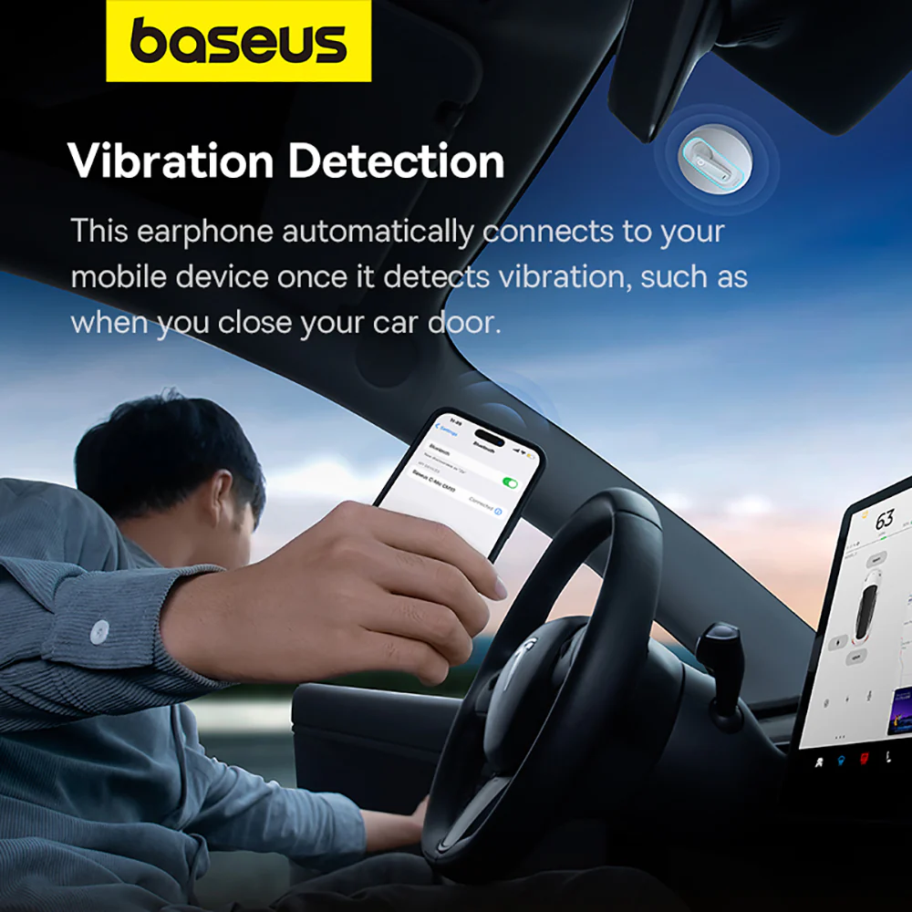 Baseus C-Mic CM10 Smart Unilateral Wireless Earphone for Car - Moon White - Image 4