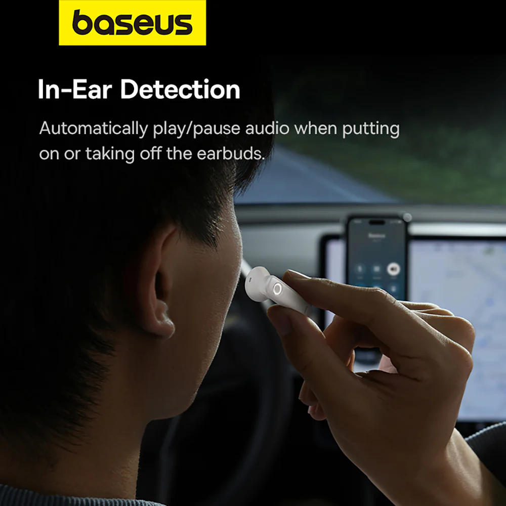 Baseus C-Mic CM10 Smart Unilateral Wireless Earphone for Car - Moon White - Image 5