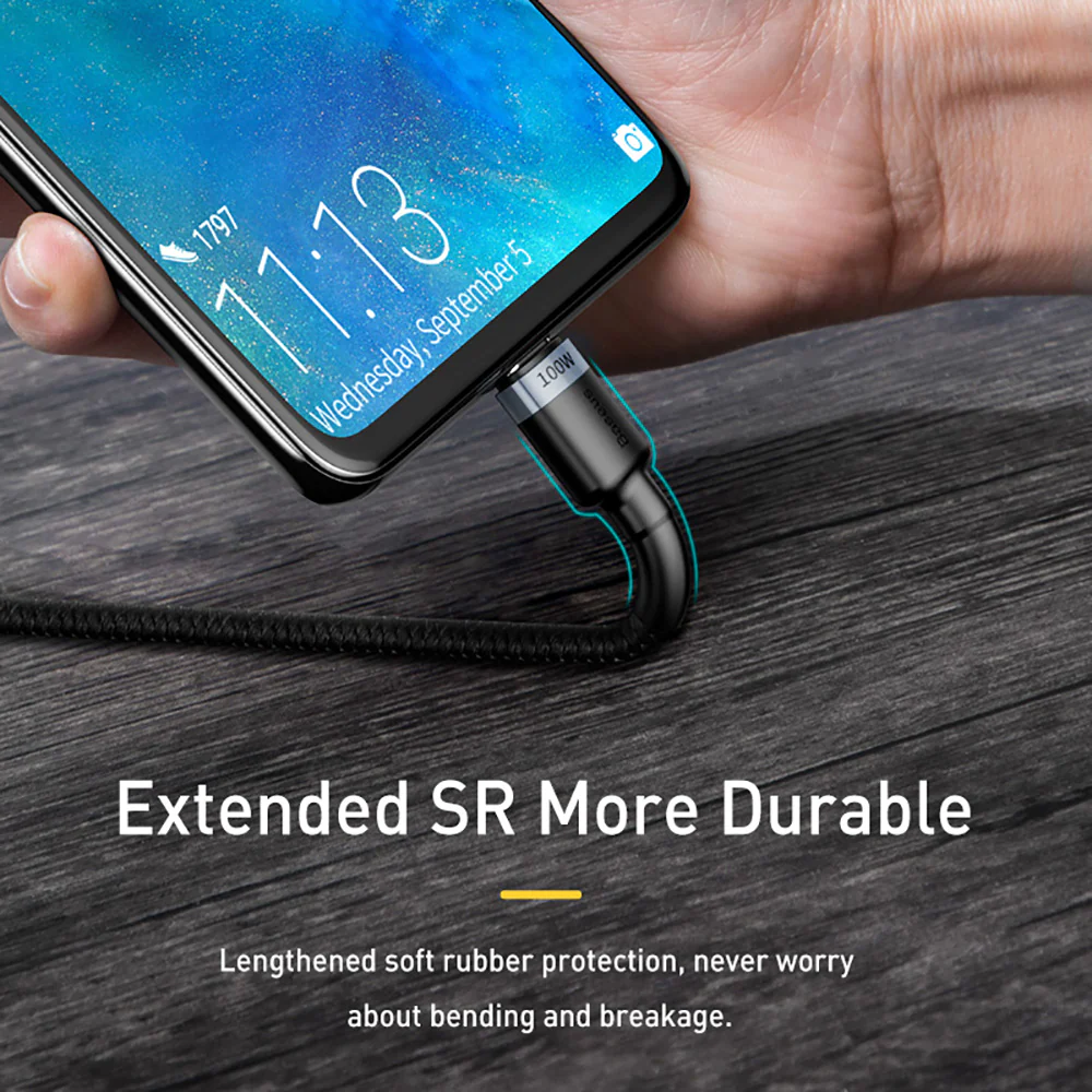 Baseus Cafule Flash Charging Cable Type-C PD 2.0 100W 2m Gray Black - Image 4