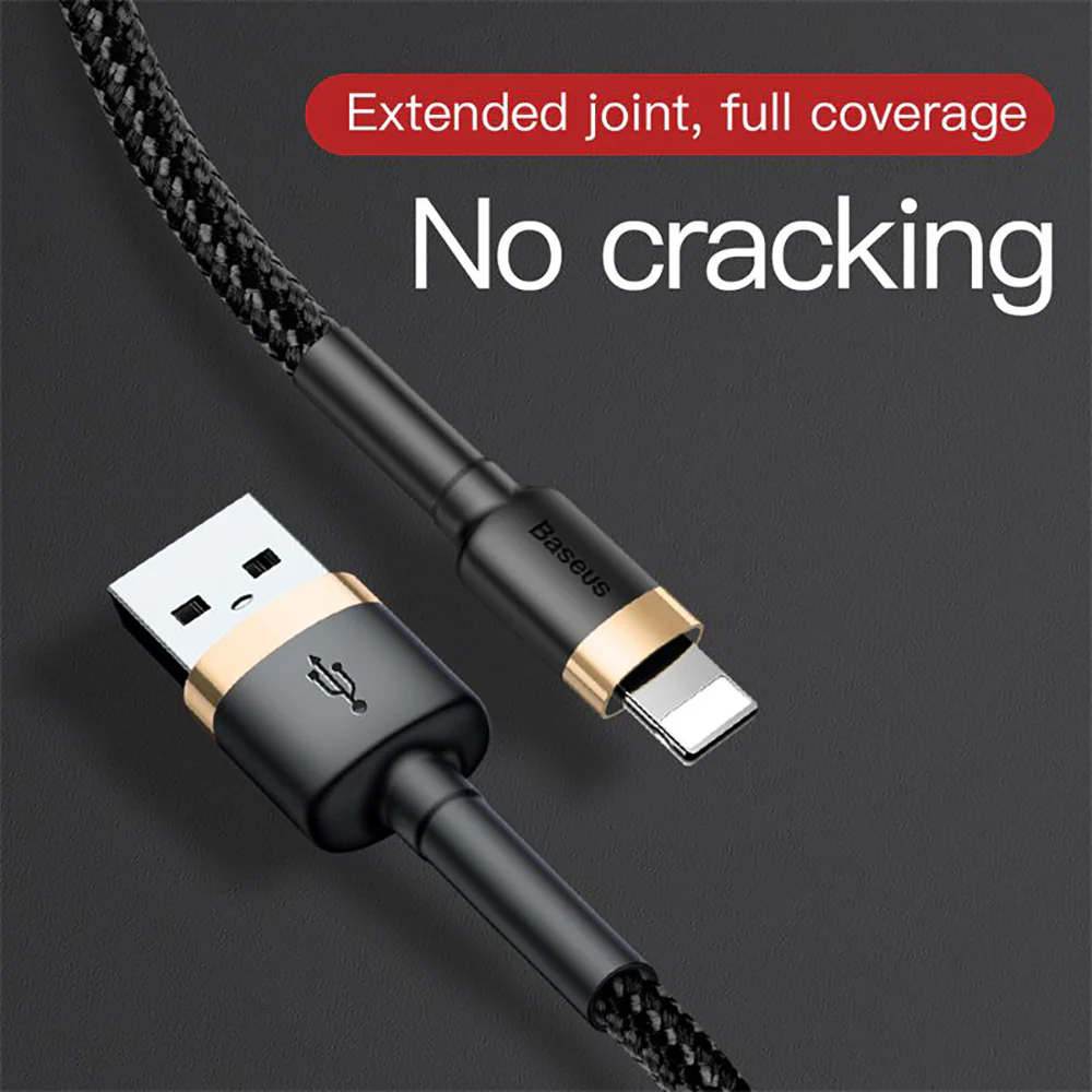 Baseus Cafule USB Cable for iPhone 2A 3m - Gold Shell & Black Cable - Image 3