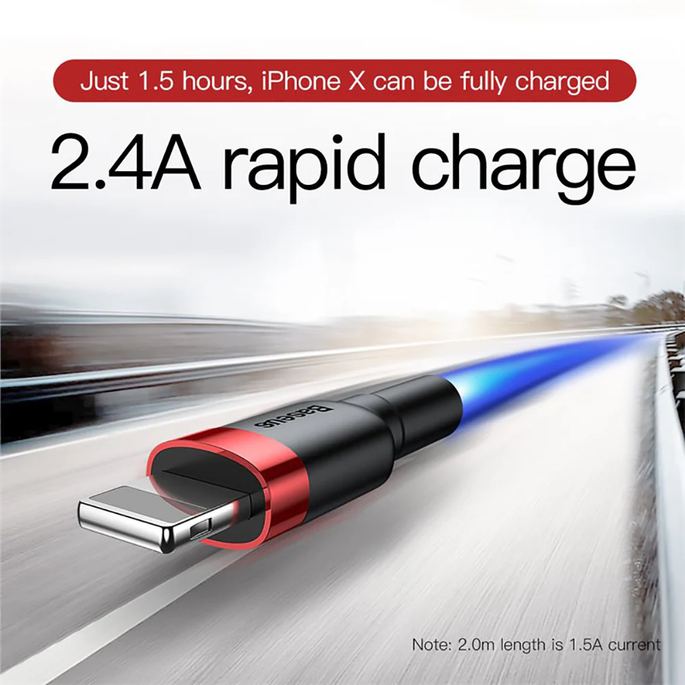 Baseus Cafule USB Cable for iPhone 2A 3m - Red and Black - Image 4