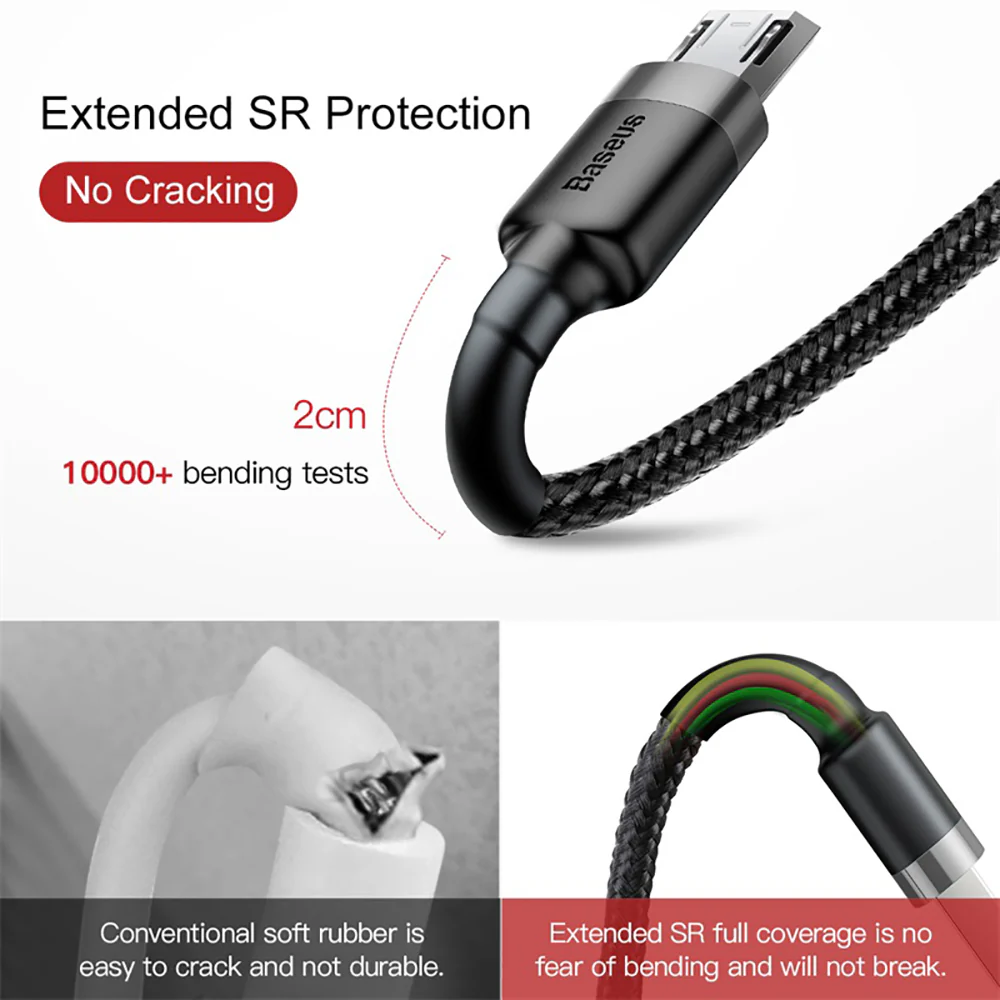 Baseus Cafule USB to Micro USB Cable 2A 3m - Dark Gray Shell + Black Cable - Image 3