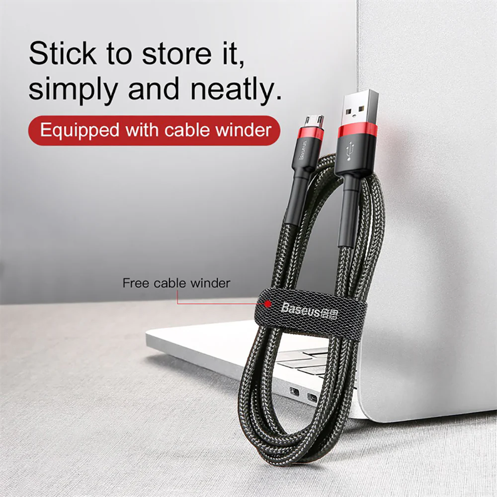 Baseus Cafule USB to Micro USB Cable 2A 3m - Red and Black - Image 2