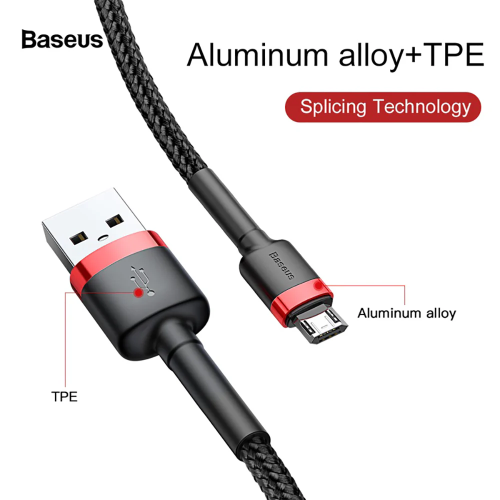 Baseus Cafule USB to Micro USB Cable 2A 3m - Red and Black - Image 3