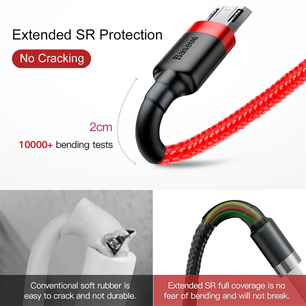 Baseus Cafule USB to Micro USB Cable, Reversible, 1.5A, 2M, Red - Image 2