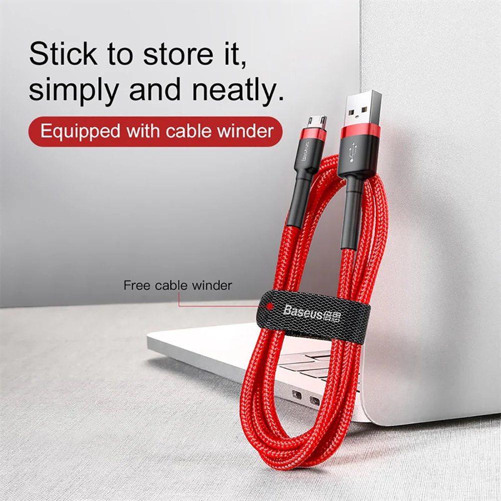 Baseus Cafule USB to Micro USB Cable, Reversible, 1.5A, 2M, Red - Image 4