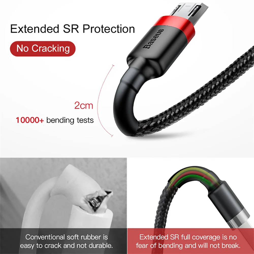 Baseus Cafule USB to Micro USB Cable, Reversible, 2.4A, 1M, Red and Black - Image 3