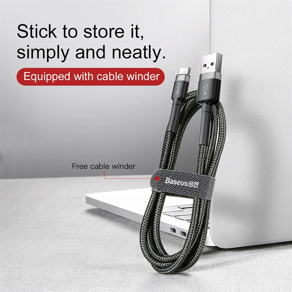 Baseus Cafule USB to Type-C Cable 2A 3m - Deep Space Gray & Black - Image 3