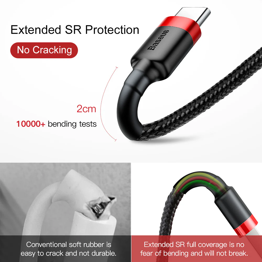 Baseus Cafule USB to Type-C Cable 3A 1M - Red and Black - Image 2