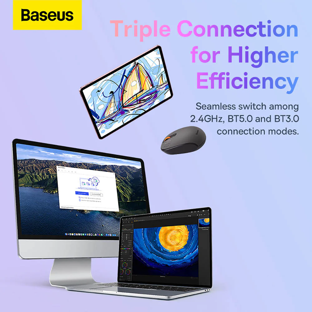 Baseus Creator Tri-Mode Wireless Mouse - Cloud Gray, International Version - Image 2