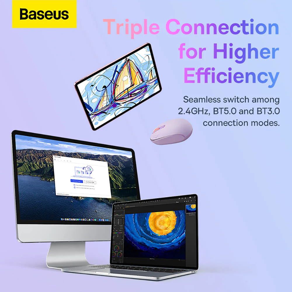 Baseus Creator Tri-Mode Wireless Mouse - Nebula Purple - Image 2