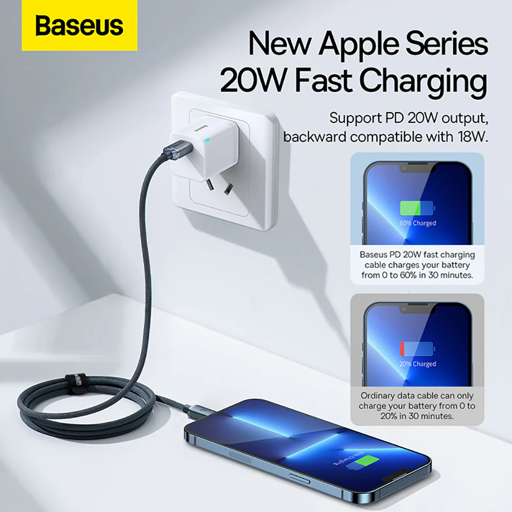 Baseus Crystal Shine Series Fast Charging Data Cable Type-C to iP 20W 1.2m Black - Image 4