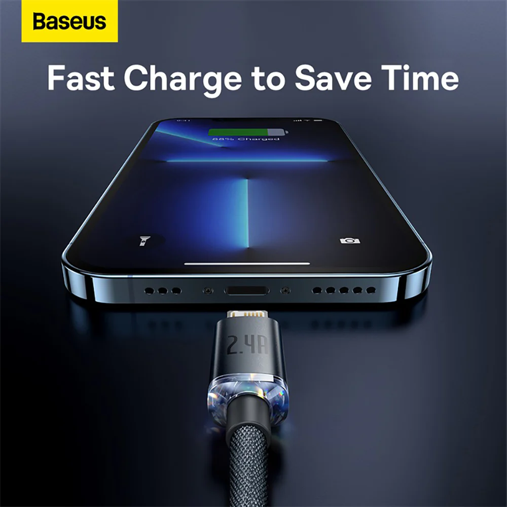 Baseus Crystal Shine Series Fast Charging Data Cable USB to iP 2.4A 2m Black - Image 3
