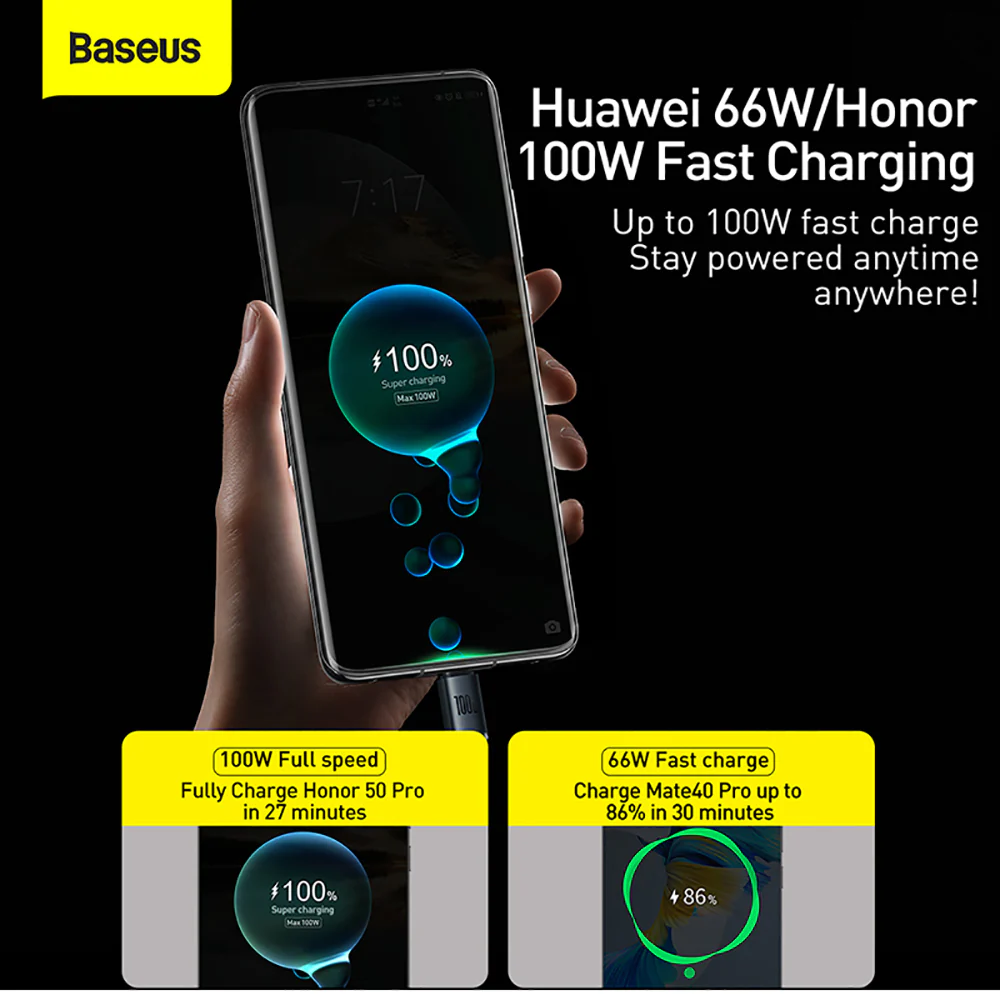 Baseus Crystal Shine Series Fast Charging Data Cable USB to Type-C 100W 1.2m Black - Image 2