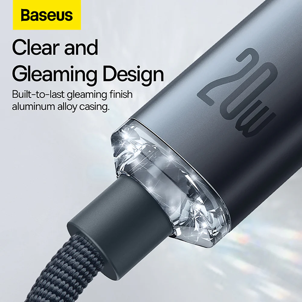 Baseus Crystal Shine Series Type-C to iP Fast Charging Data Cable 20W 2m - Black - Image 2
