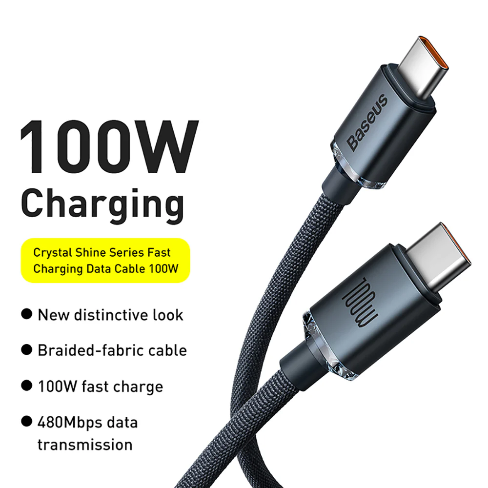 Baseus Crystal Shine Series Type-C to Type-C Fast Charging Cable 100W 1.2m - Black