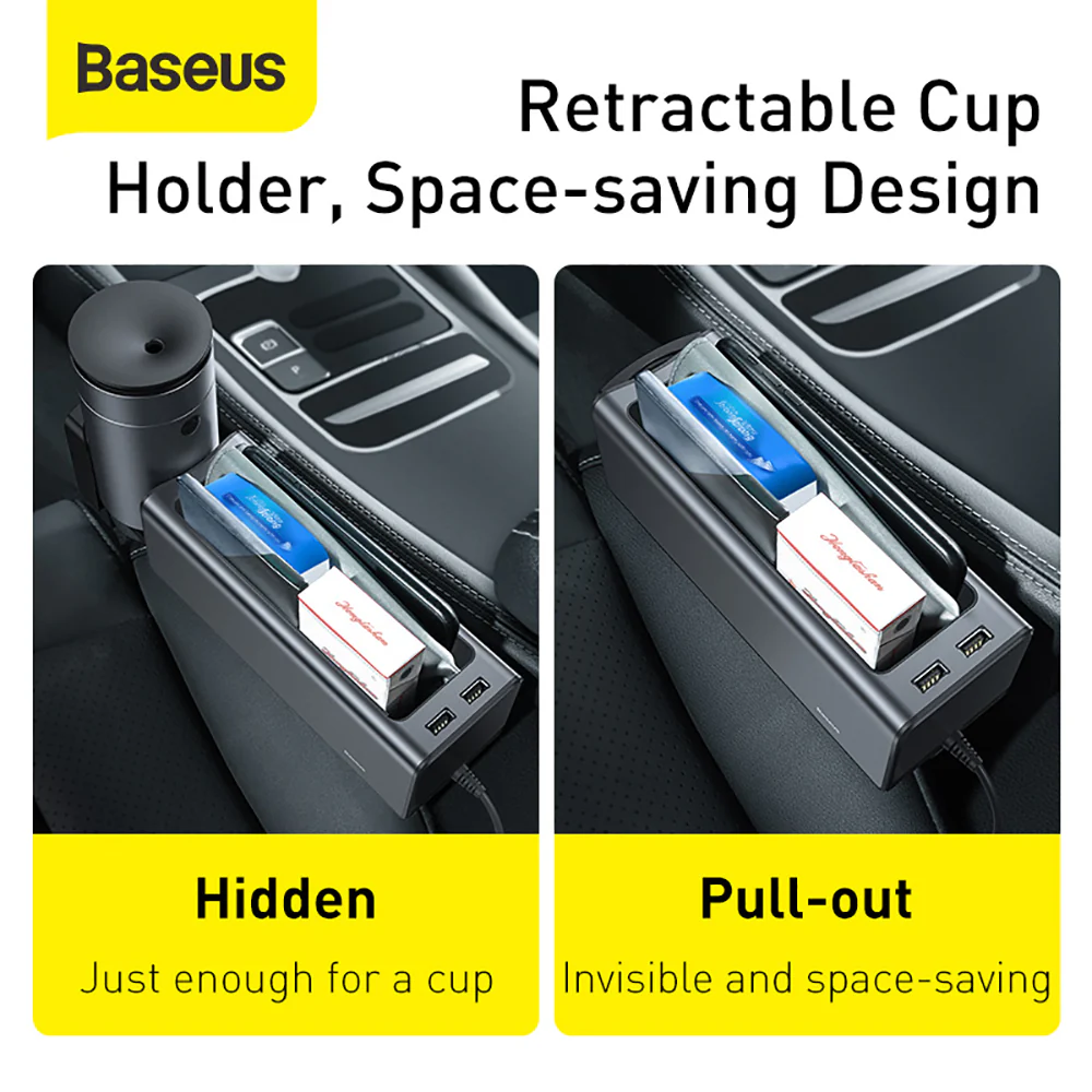 Baseus Deluxe Metal Armrest Console Organizer with Dual USB - Black - Image 3