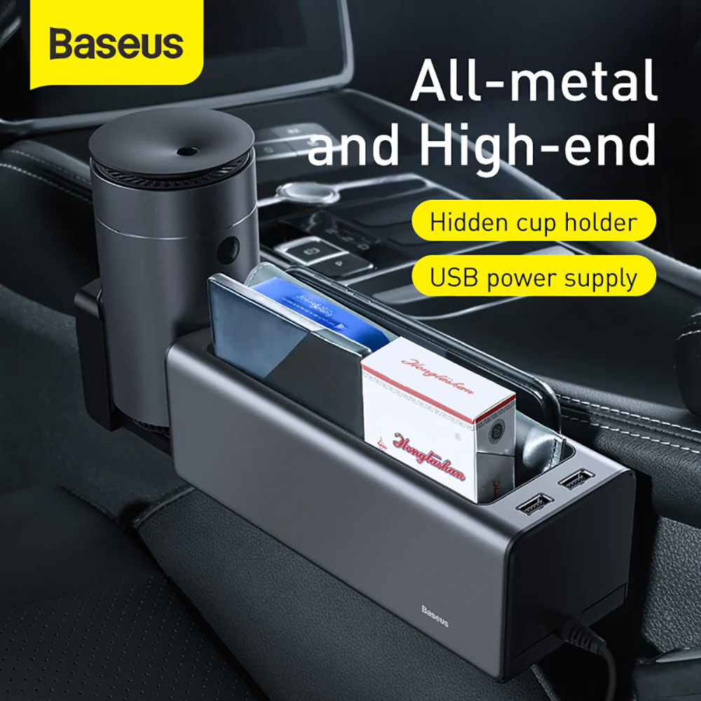 Baseus Deluxe Metal Armrest Console Organizer with Dual USB - Black - Image 5