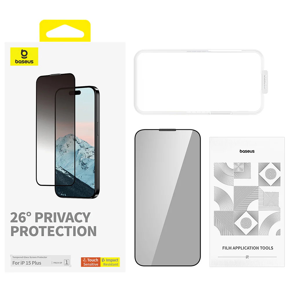 Baseus Diamond Series Full Screen Privacy Tempered Glass for iPhone 15 Plus - Transparent - Image 4