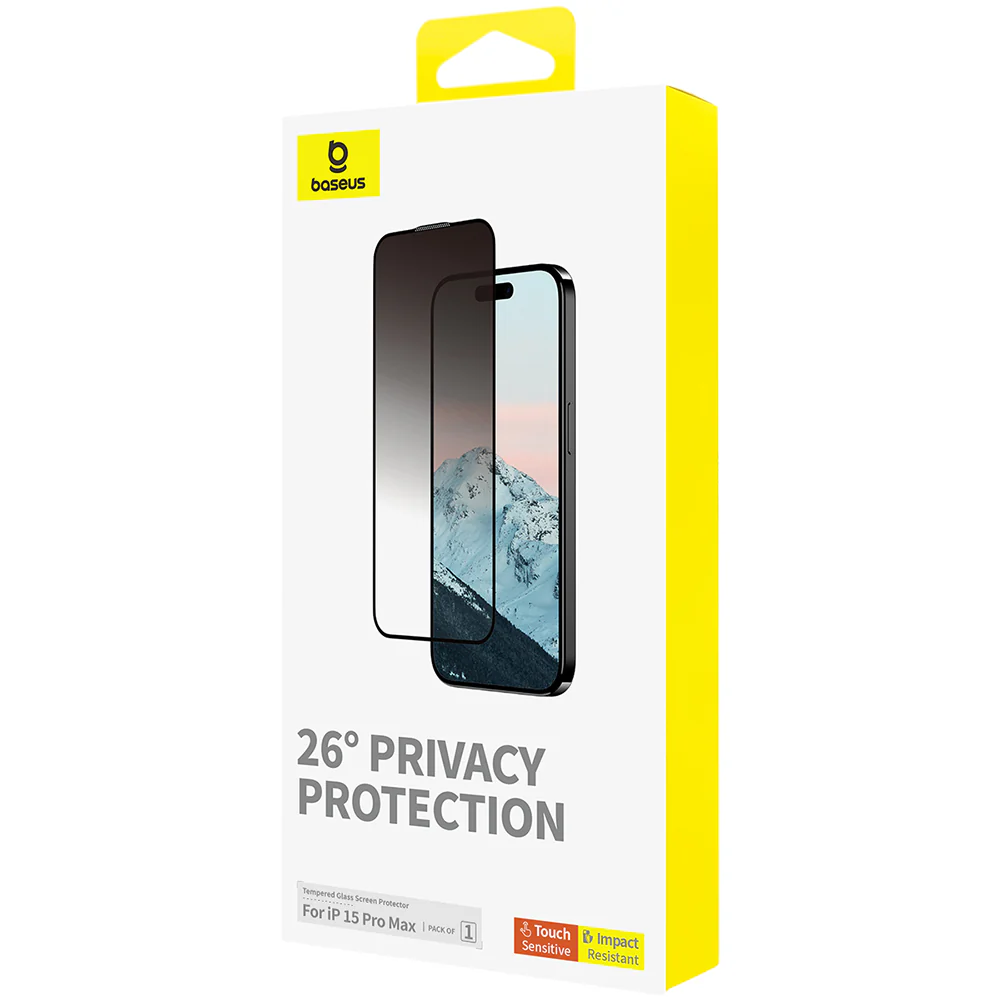 Baseus Diamond Series Full Screen Privacy Tempered Glass for iPhone 15 Pro Max - Transparent - Image 3