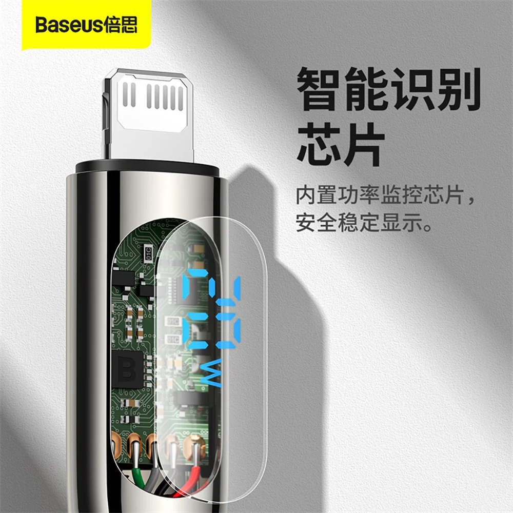 Baseus Digital Display Fast Charging Cable Type-C to iP 20W Black - 1m - Image 3