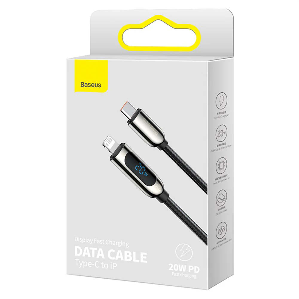 Baseus Digital Display Fast Charging Data Cable Type-C to IP 20W Black - 2m
