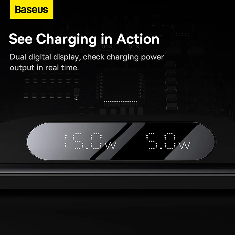 Baseus Dual Digital Display 2-in-1 Wireless Charger 20W - Black - Image 2