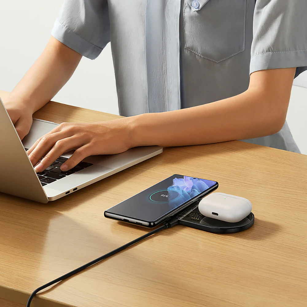 Baseus Dual Digital Display 2-in-1 Wireless Charger 20W - Black - Image 5