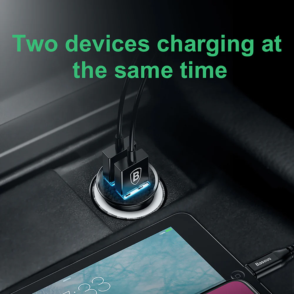 Baseus Dual QC3.0 Smart Car Charger 30W - Black - Image 2