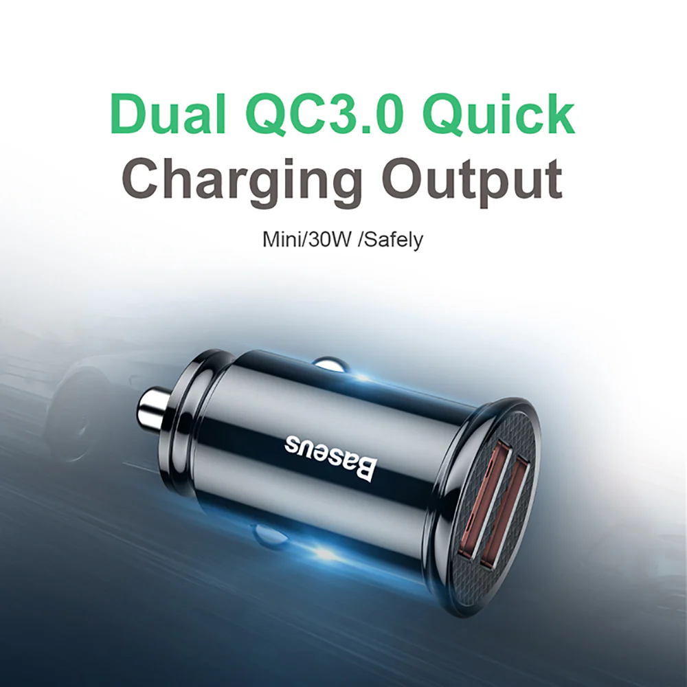 Baseus Dual QC3.0 Smart Car Charger 30W - Black - Image 4