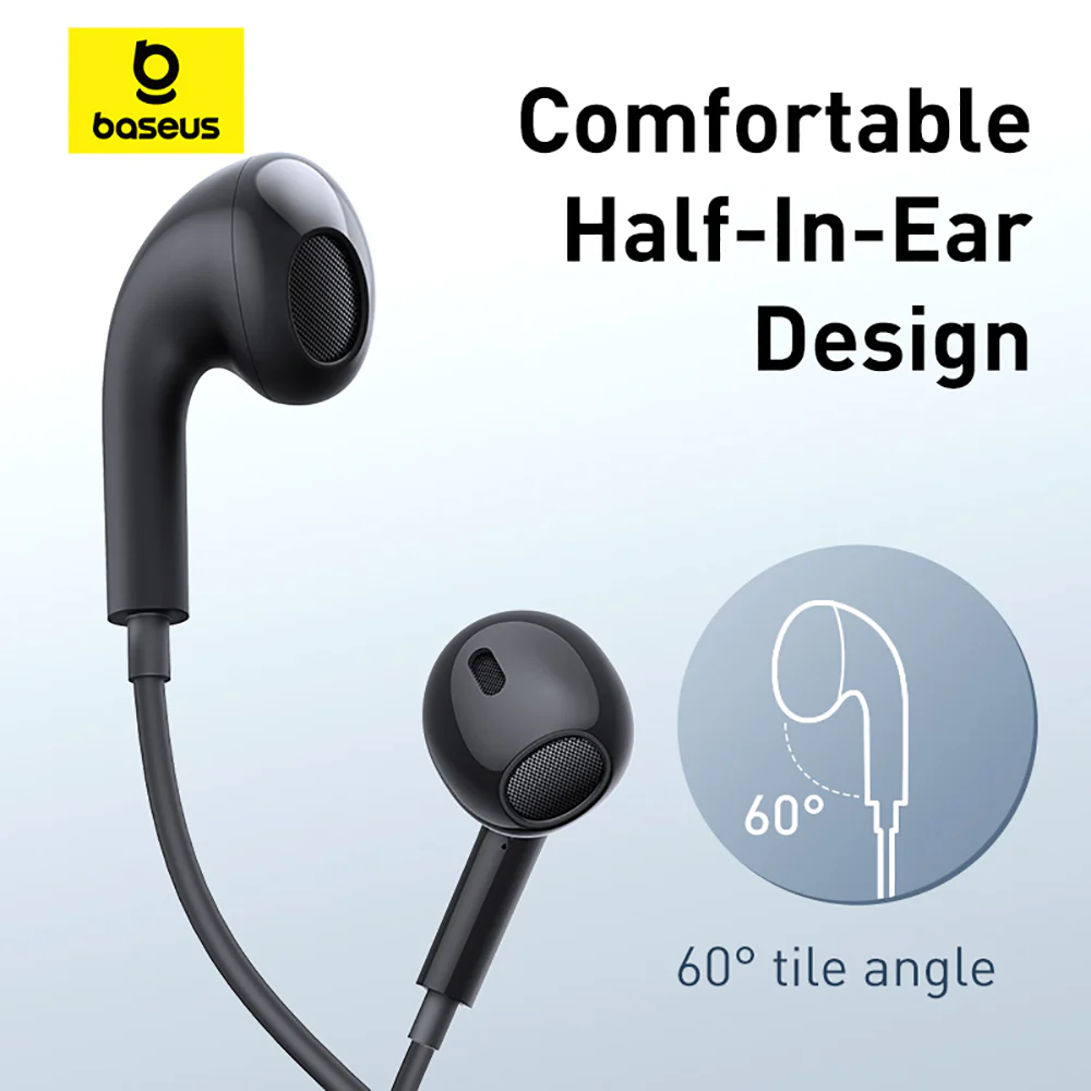 Baseus Encok CZ17 Semi-In-Ear Wired Earphones - Starry Black - Image 2