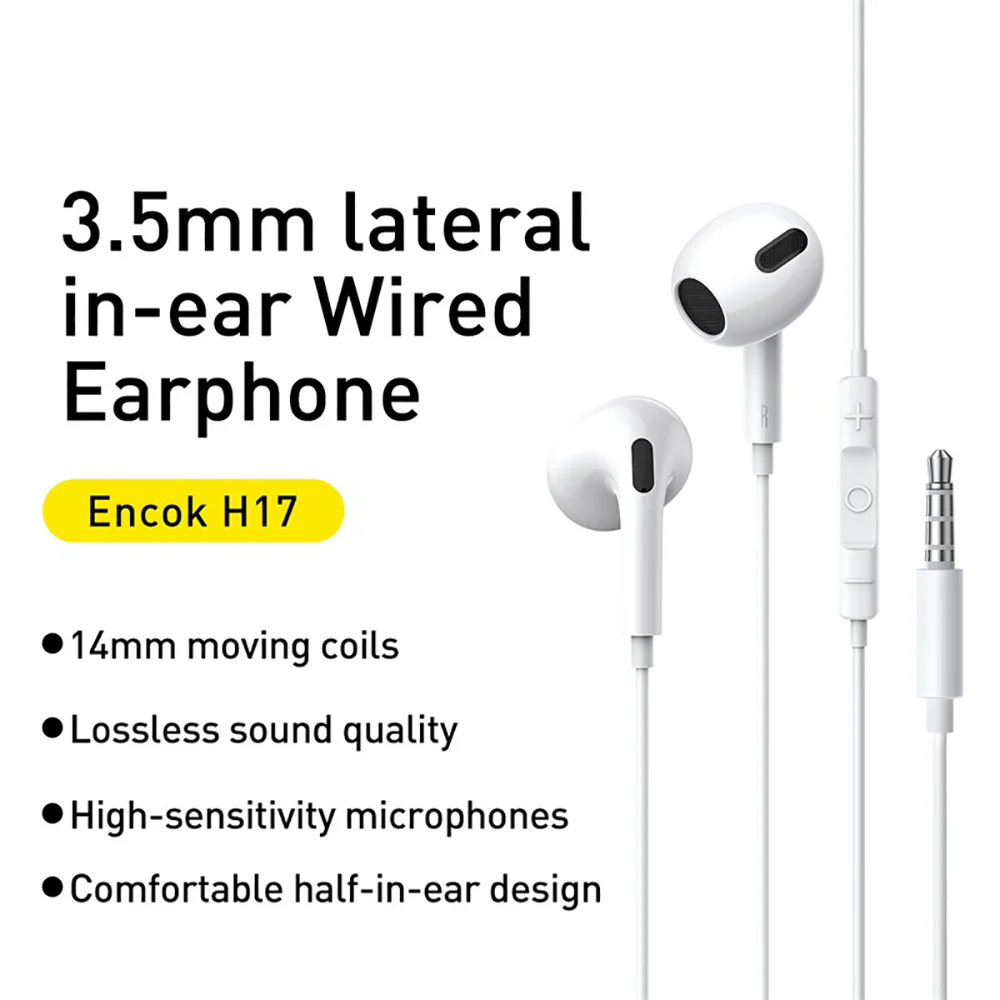 Baseus Encok H17 3.5mm In-Ear Wired Earphones - White