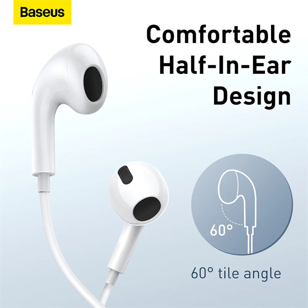 Baseus Encok H17 3.5mm In-Ear Wired Earphones - White - Image 5