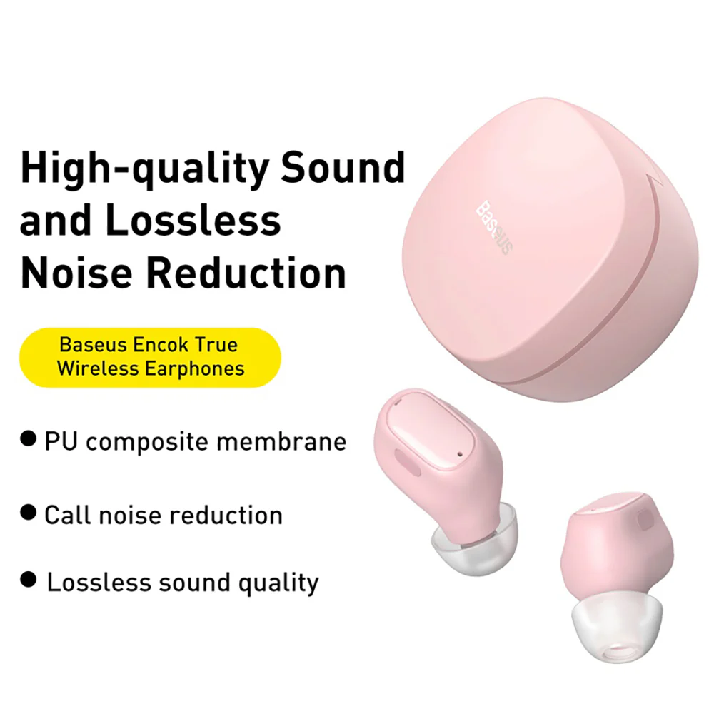 Baseus Encok TWS True Wireless Earphones WM01 Upgrade 5.3 Version - Pink