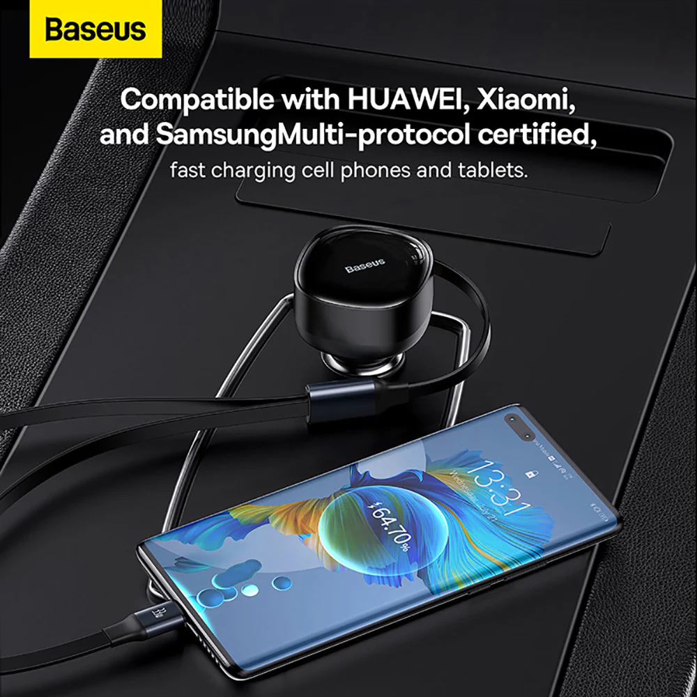 Baseus Enjoyment Series Retractable 2-in-1 Car Charger C+C 33W - Starry Black - Image 4