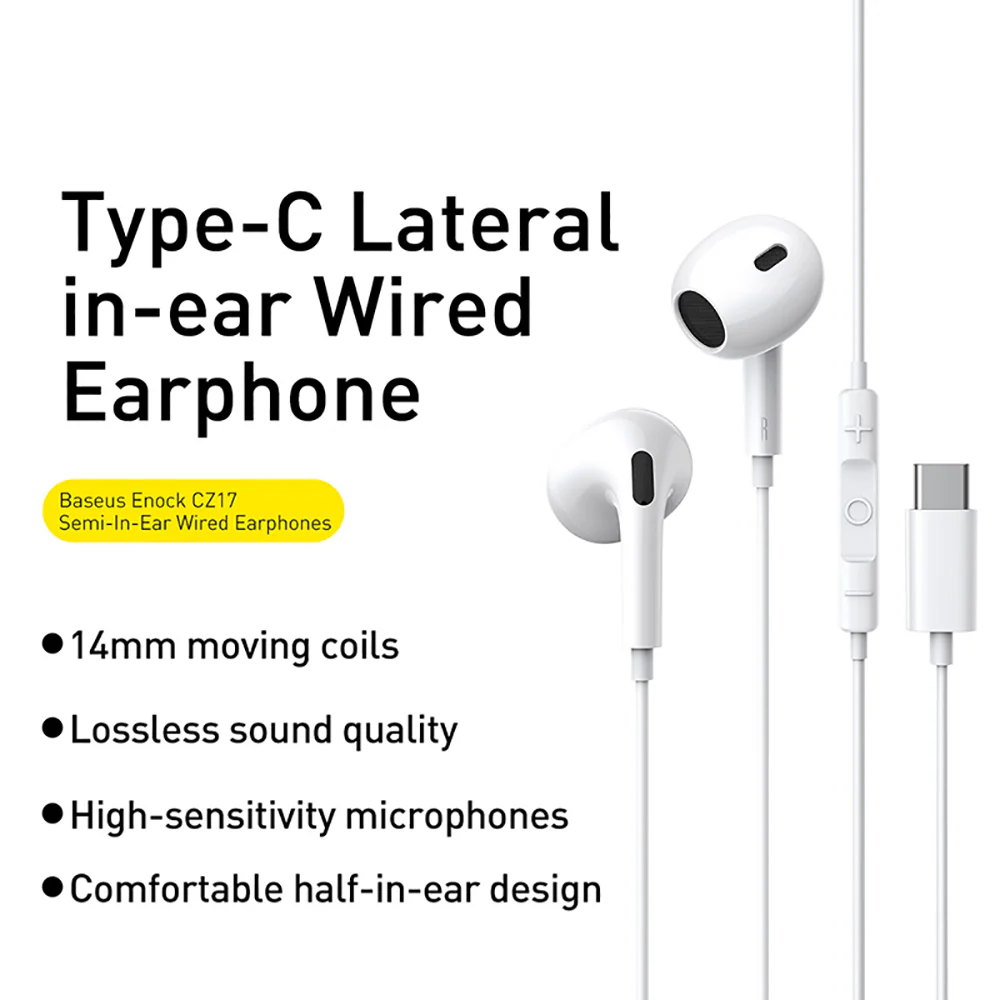 Baseus Enock CZ17 Semi-In-Ear Wired Earphones - Moon White