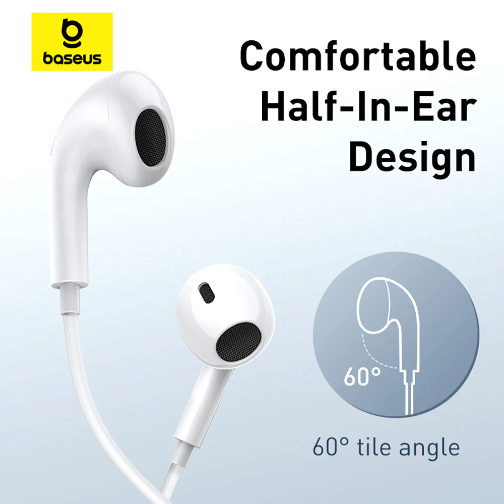 Baseus Enock CZ17 Semi-In-Ear Wired Earphones - Moon White - Image 5