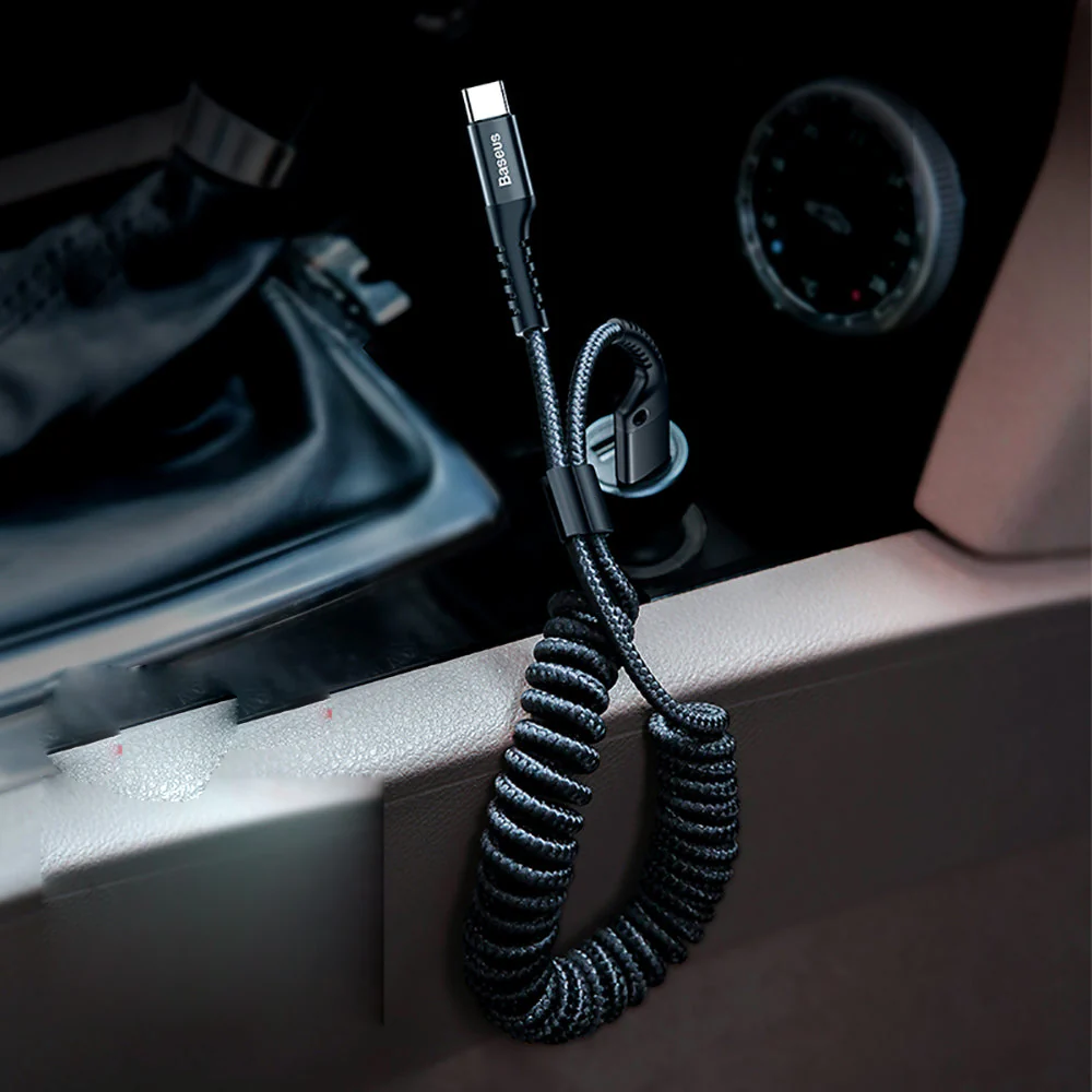 Baseus Fish Eye Car Spring Data Cable USB to Type-C 2A 1m - Black - Image 2